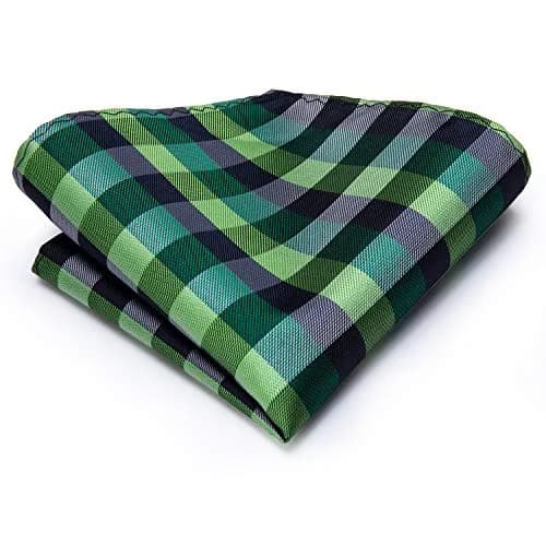 Hi-Tie Mens Plaids Striped Green Ties Set Paisley Silk Necktie for Men with Handkerchief Cufflinks Set Business Wedding | Elegant 59-inch silk mix polyester, perfect for formal occasions thumbnail 6