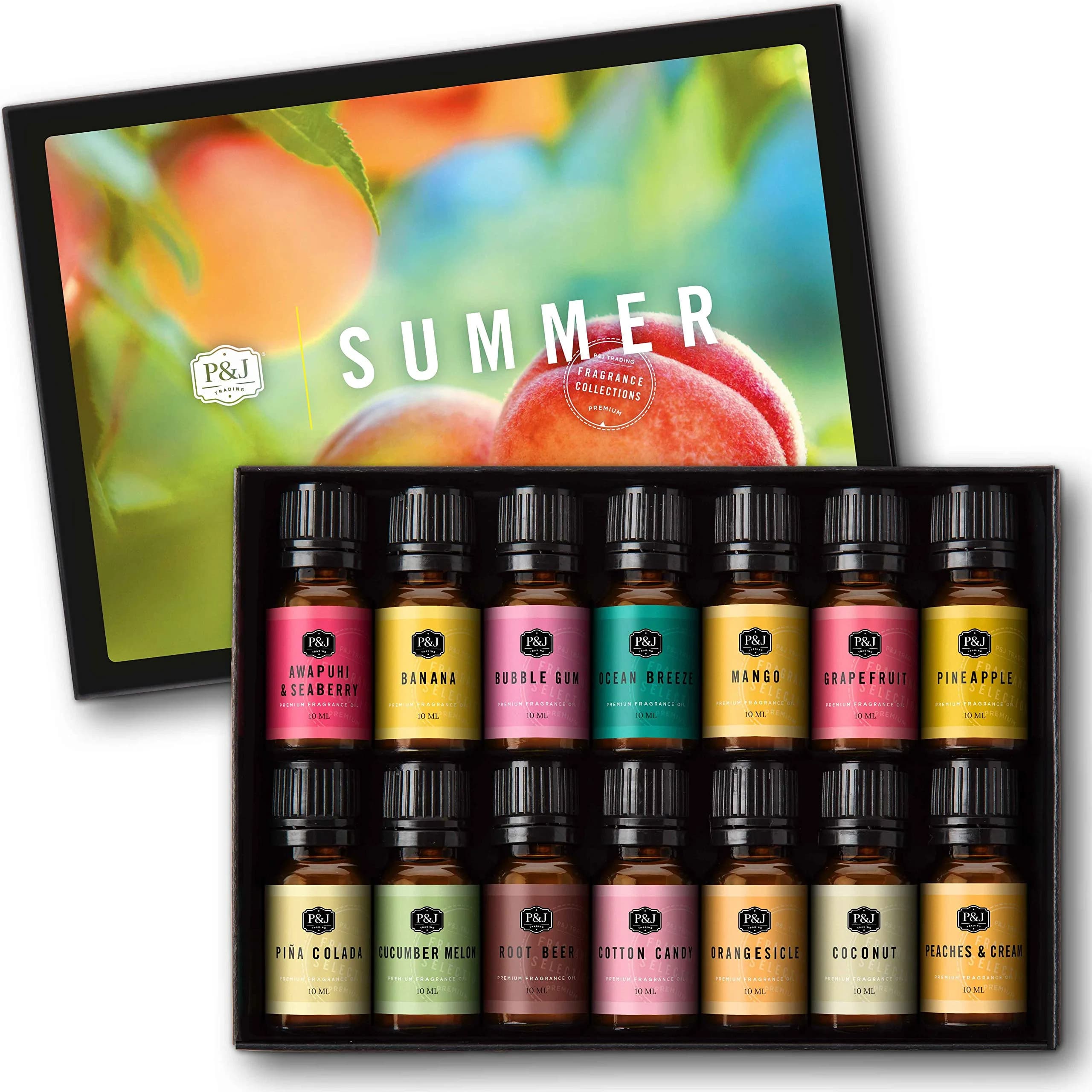 P&J Trading Summer Fragrance Oil Set for Candle Making, Diffuser & Soap Making (14 x 10ml Bottles)