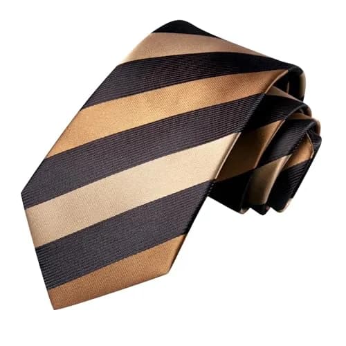 Hi-Tie Mens Plaids Striped Brown Ties Set 150cm | Elegant Silk Necktie for Men thumbnail 4