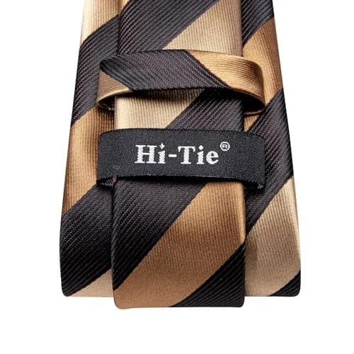 Hi-Tie Mens Plaids Striped Brown Ties Set 150cm | Elegant Silk Necktie for Men thumbnail 5
