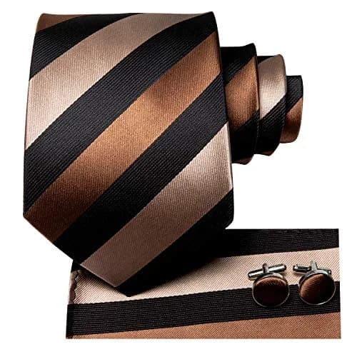Hi-Tie Mens Plaids Striped Brown Ties Set 150cm | Elegant Silk Necktie for Men thumbnail 2