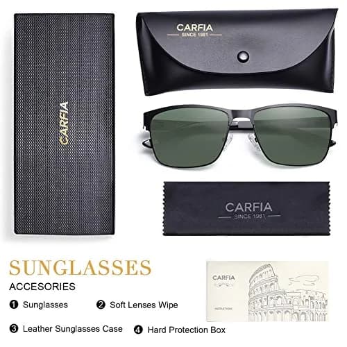 CARFIA Polarized Sunglasses for Men Spring Hinge Metal Frame CA5225 | Classic Square Design, UV400 & Shatterproof (70-120 chars) thumbnail 7