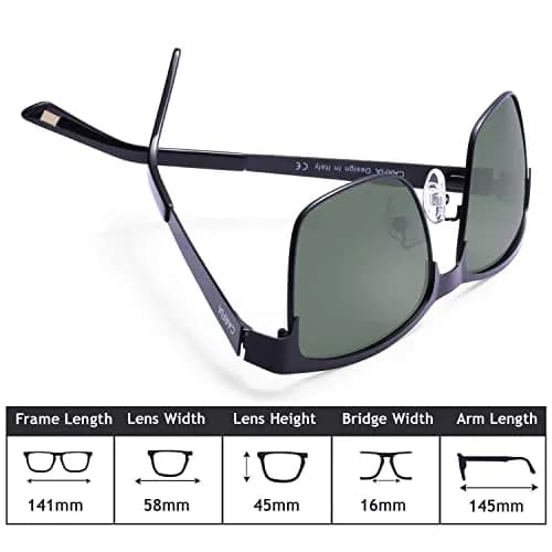 CARFIA Polarized Sunglasses for Men Spring Hinge Metal Frame CA5225 | Classic Square Design, UV400 & Shatterproof (70-120 chars) thumbnail 8