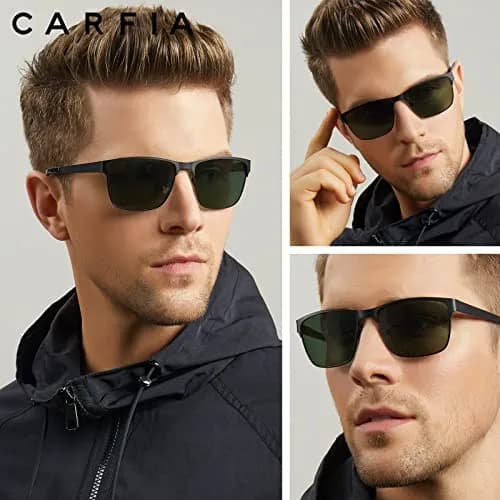 CARFIA Polarized Sunglasses for Men Spring Hinge Metal Frame CA5225 | Classic Square Design, UV400 & Shatterproof (70-120 chars) thumbnail 3