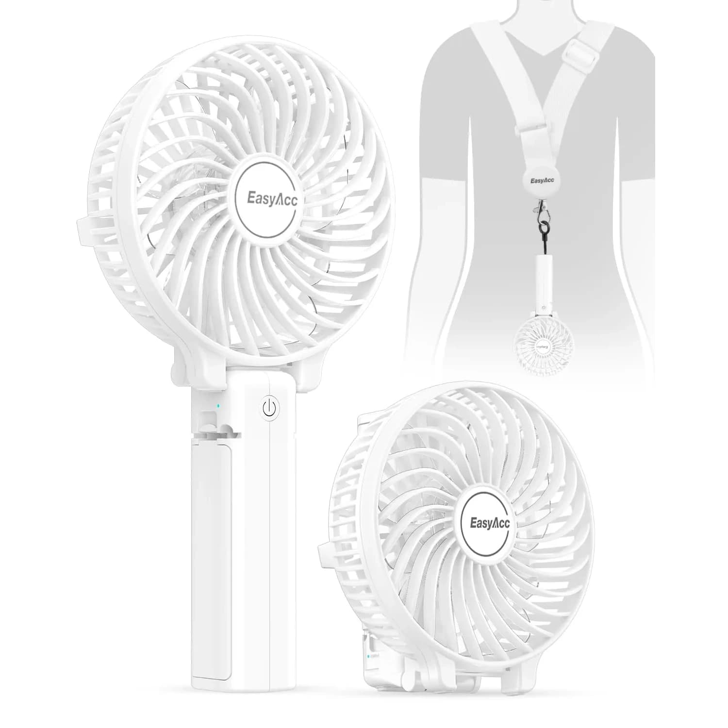 EasyAcc Portable Rechargeable Fan 4 Speeds, 17 Hours Use | Quiet Cooling for Travel & Office — White