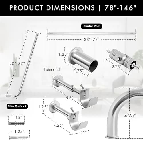 MERIVILLE 1-Inch Diameter Bay Window Curtain Rod Set for Bayview Windows, Satin Nickel Finish | Durable Metal Construction thumbnail 5