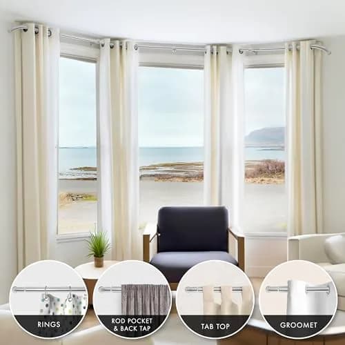 MERIVILLE 1-Inch Diameter Bay Window Curtain Rod Set for Bayview Windows, Satin Nickel Finish | Durable Metal Construction thumbnail 7