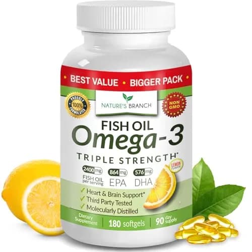 NATURE'S BRANCH Triple Strength Omega 3 Fish Oil 180 Count | Heart, Brain & Eye Health Support thumbnail 1