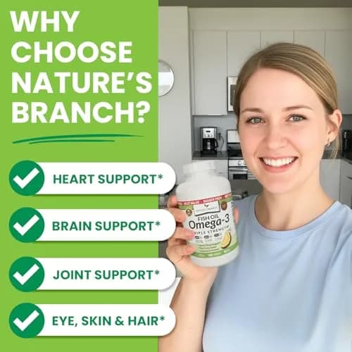 NATURE'S BRANCH Triple Strength Omega 3 Fish Oil 180 Count | Heart, Brain & Eye Health Support thumbnail 4