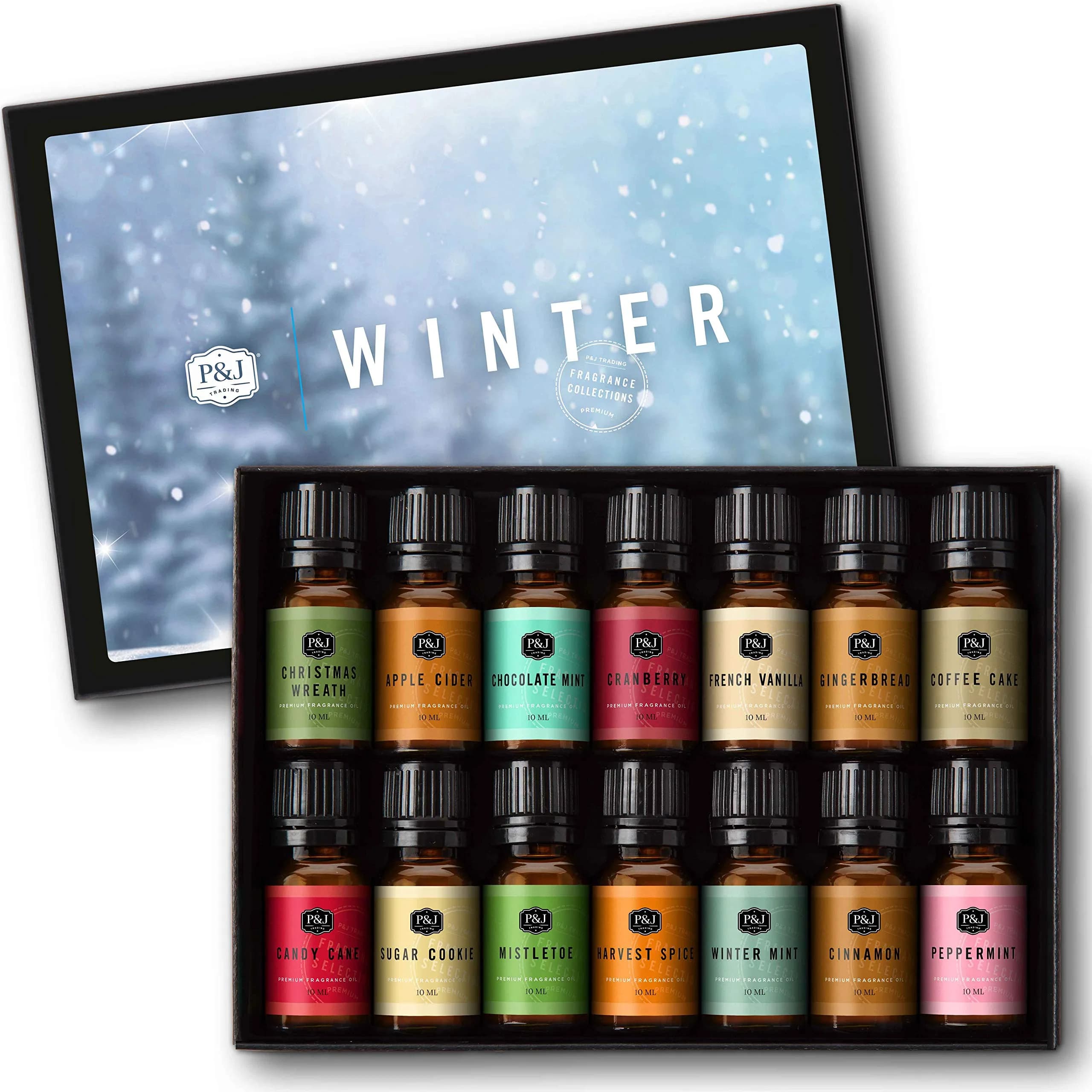P&J Trading Winter Fragrance Oil Set | 14 x 10ml Premium Grade Essential Oils for Candle Making, Diffuser, Soap & DIY Crafts