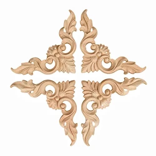 MUXSAM 4Pcs Wood Carved Appliques No.1 | Vintage European Style Decor (8x8cm) thumbnail 8