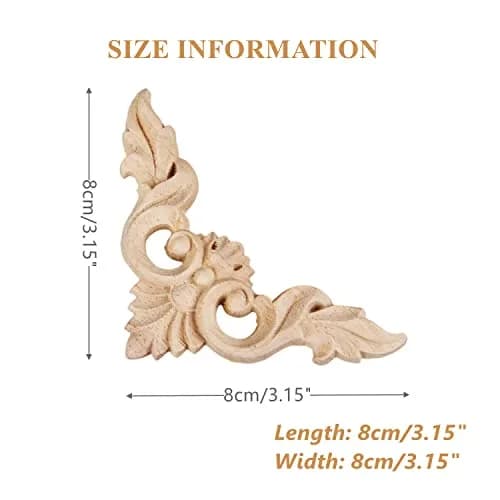 MUXSAM 4Pcs Wood Carved Appliques No.1 | Vintage European Style Decor (8x8cm) thumbnail 2