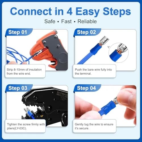 Baomain 0.11" Male Quick Disconnect Spade Terminals 22-16 AWG | Insulated Copper Connectors for Automotive & DIY thumbnail 5