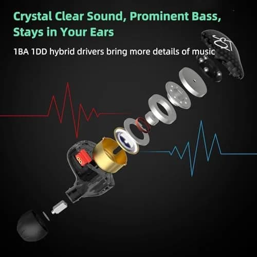 YINYOO KZ-ZST Hybrid In-Ear Monitor Headphones 1BA+1DD 10mm Driver | HiFi Wired Earbuds with Detachable Cable thumbnail 2