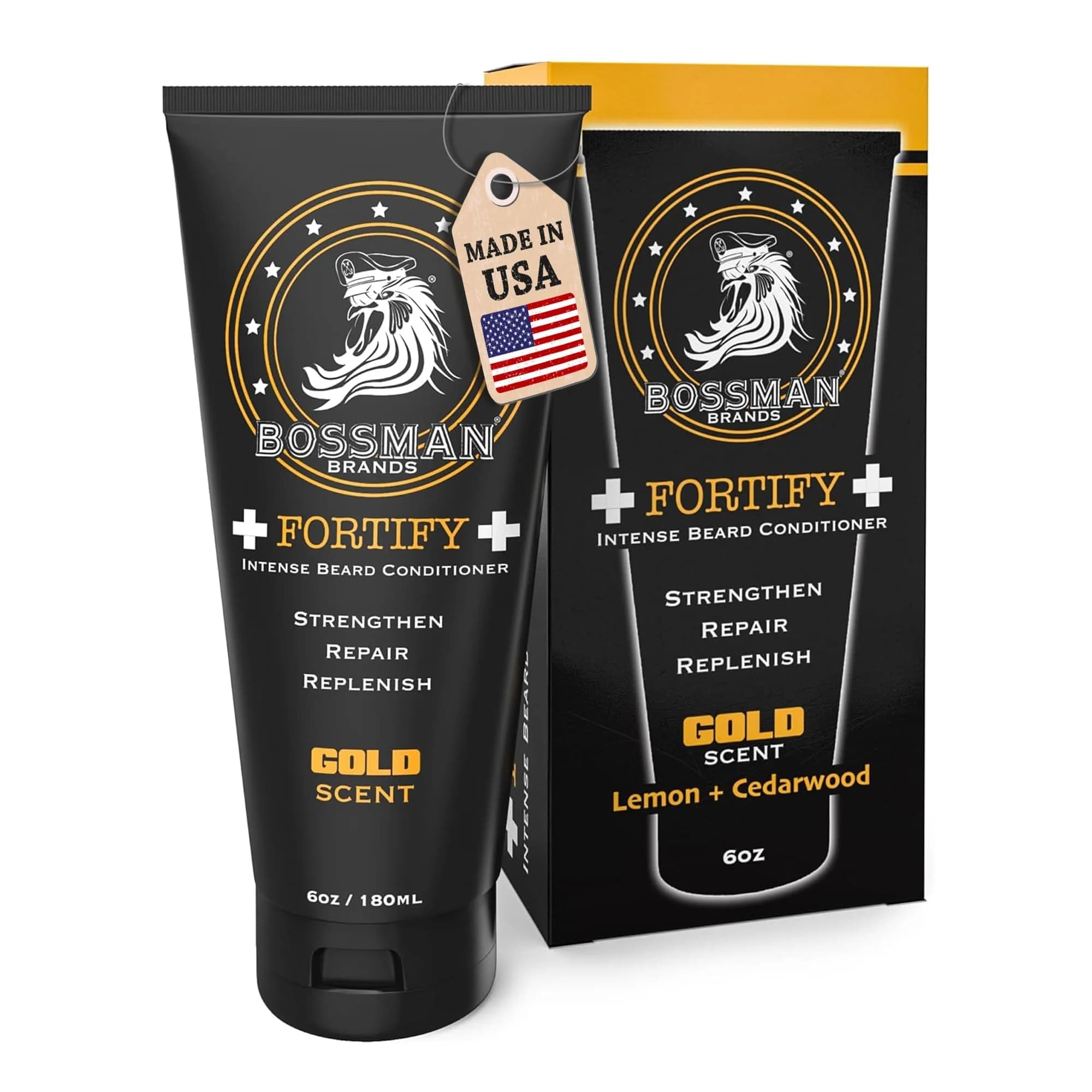 Bossman Fortify Intense Beard Conditioner for Men (Unscented) 118ml (4 Fl Oz) | Strengthens & Softens Beard — Gold