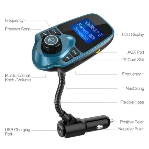 Nulaxy Bluetooth 5.0 Car Adapter FM Transmitter with 1.44" LCD Screen & USB Charger | 12V-24V Input thumbnail 4
