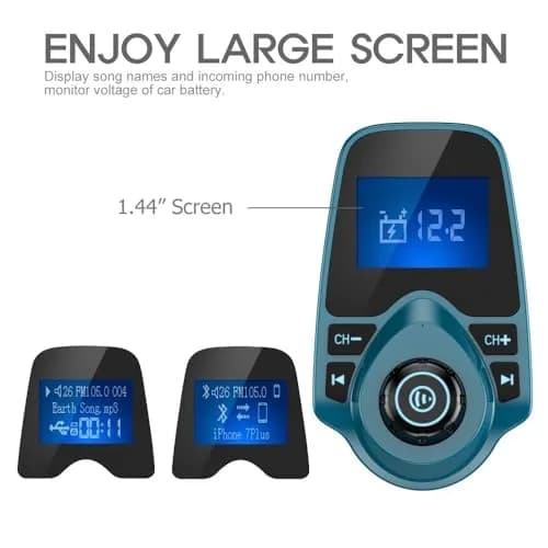 Nulaxy Bluetooth 5.0 Car Adapter FM Transmitter with 1.44" LCD Screen & USB Charger | 12V-24V Input thumbnail 3