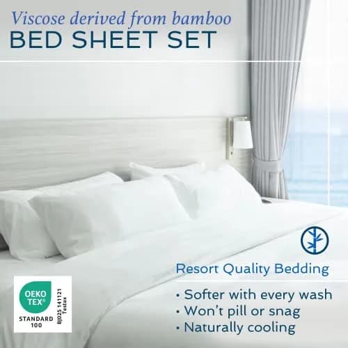 Hotel Sheets Direct White Bamboo Viscose Sheet Set King Size | Cooling, Breathable, Moisture-Wicking Luxury Bedding thumbnail 2