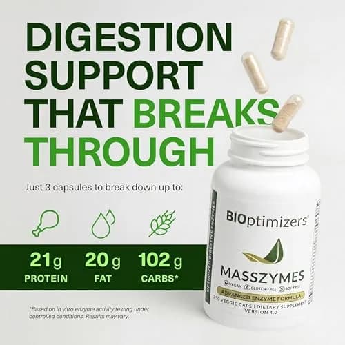 BIOptimizers MassZymes Digestive Enzyme Supplement 250 Capsules | Supports Gut Health & Muscle Recovery thumbnail 4