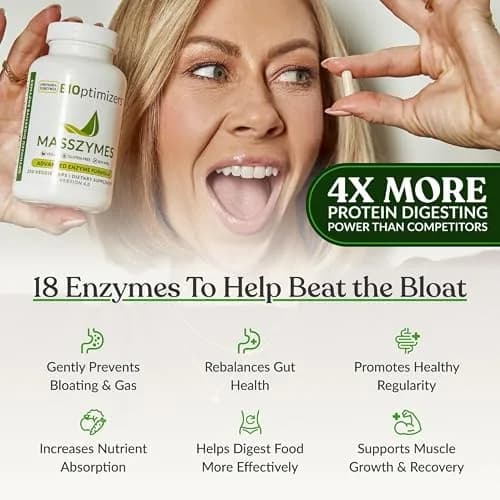 BIOptimizers MassZymes Digestive Enzyme Supplement 250 Capsules | Supports Gut Health & Muscle Recovery thumbnail 2