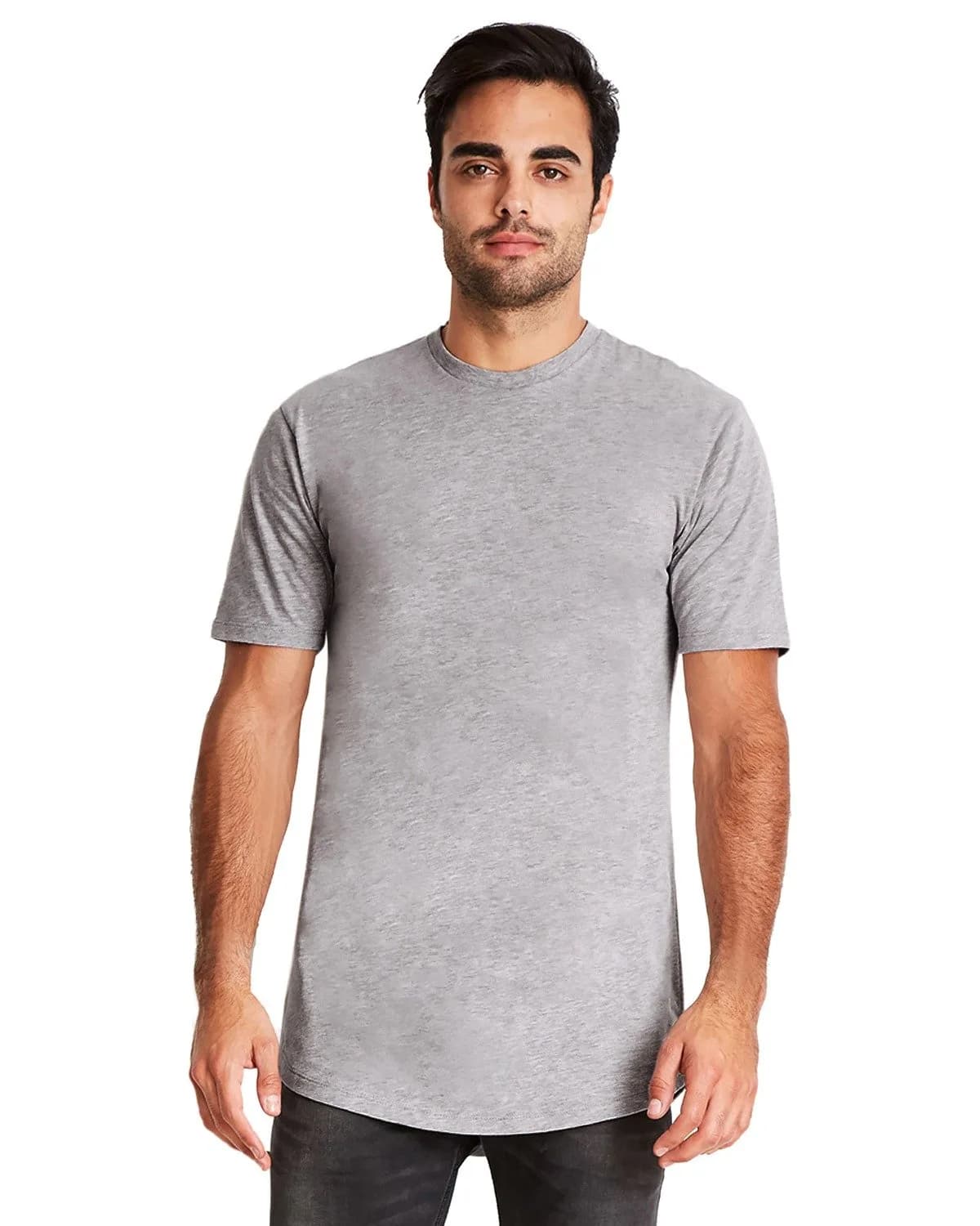 The Next Level Men's Cotton Long Body Crew M WHITE | Classic Casual Fit, 100% Cotton, Short Sleeve, Heather Grey 90/10, Curved Hem