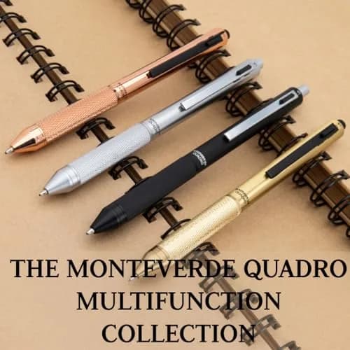 Monteverde USA Quadro 4-in-1 Multifunction Pen Black | Brass Barrel, Knurled Grip, 0.5mm Pencil & 3 Ballpoints thumbnail 6