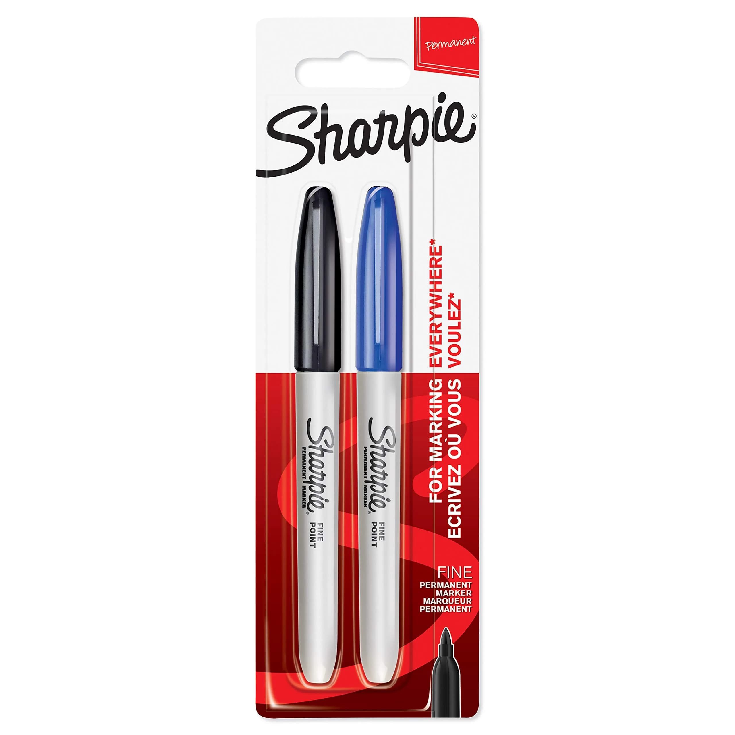 Sharpie Permanent Markers, Fine Point, Black, 12 Count | Fade & Water Resistant — black/blue