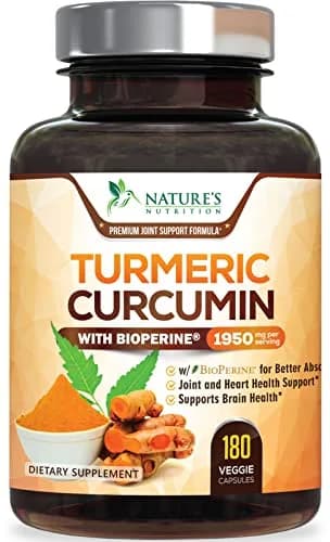 Nature's Nutrition Turmeric Curcumin 1950mg Non-GMO Herbal Supplement | Vegan Joint Support with BioPerine thumbnail 1