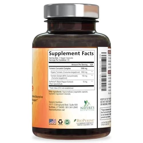 Nature's Nutrition Turmeric Curcumin 1950mg Non-GMO Herbal Supplement | Vegan Joint Support with BioPerine thumbnail 9