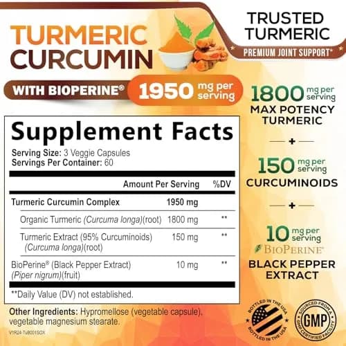 Nature's Nutrition Turmeric Curcumin 1950mg Non-GMO Herbal Supplement | Vegan Joint Support with BioPerine thumbnail 2