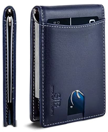 SERMAN BRANDS RFID Blocking Slim Bifold Leather Wallet Atlantic Blue | Minimalist Front Pocket Design thumbnail 1