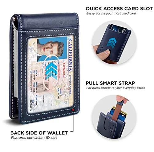 SERMAN BRANDS RFID Blocking Slim Bifold Leather Wallet Atlantic Blue | Minimalist Front Pocket Design thumbnail 4