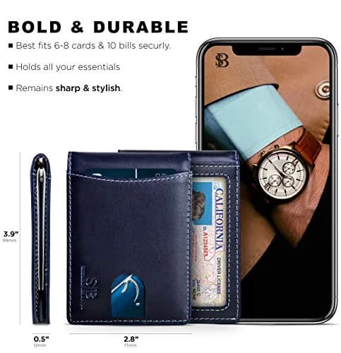 SERMAN BRANDS RFID Blocking Slim Bifold Leather Wallet Atlantic Blue | Minimalist Front Pocket Design thumbnail 5