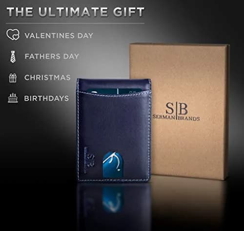 SERMAN BRANDS RFID Blocking Slim Bifold Leather Wallet Atlantic Blue | Minimalist Front Pocket Design thumbnail 6