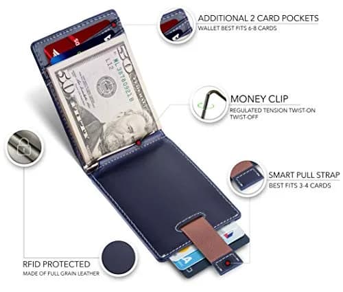 SERMAN BRANDS RFID Blocking Slim Bifold Leather Wallet Atlantic Blue | Minimalist Front Pocket Design thumbnail 3