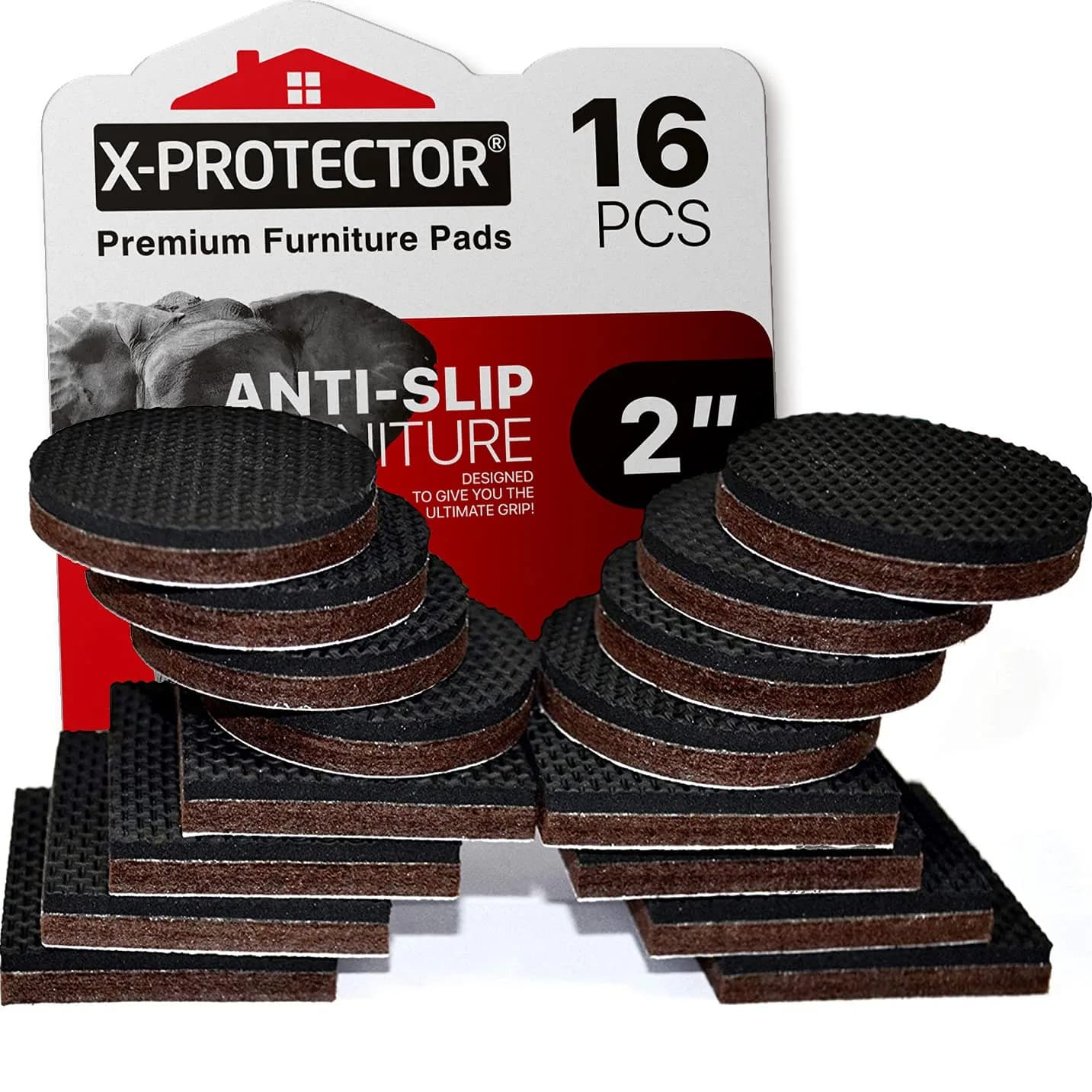 X-Protector Non Slip Furniture Pads – 12 Premium Grippers 7.6cm (3") | Protects Floors from Scratches & Sliding — Black / Brown