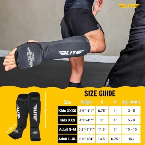 Elite Sports Kickboxing MMA Muay Thai Shin & Instep Guards Leg Pad Training Protective Gear Black/White (Pair, L/XL) thumbnail 4