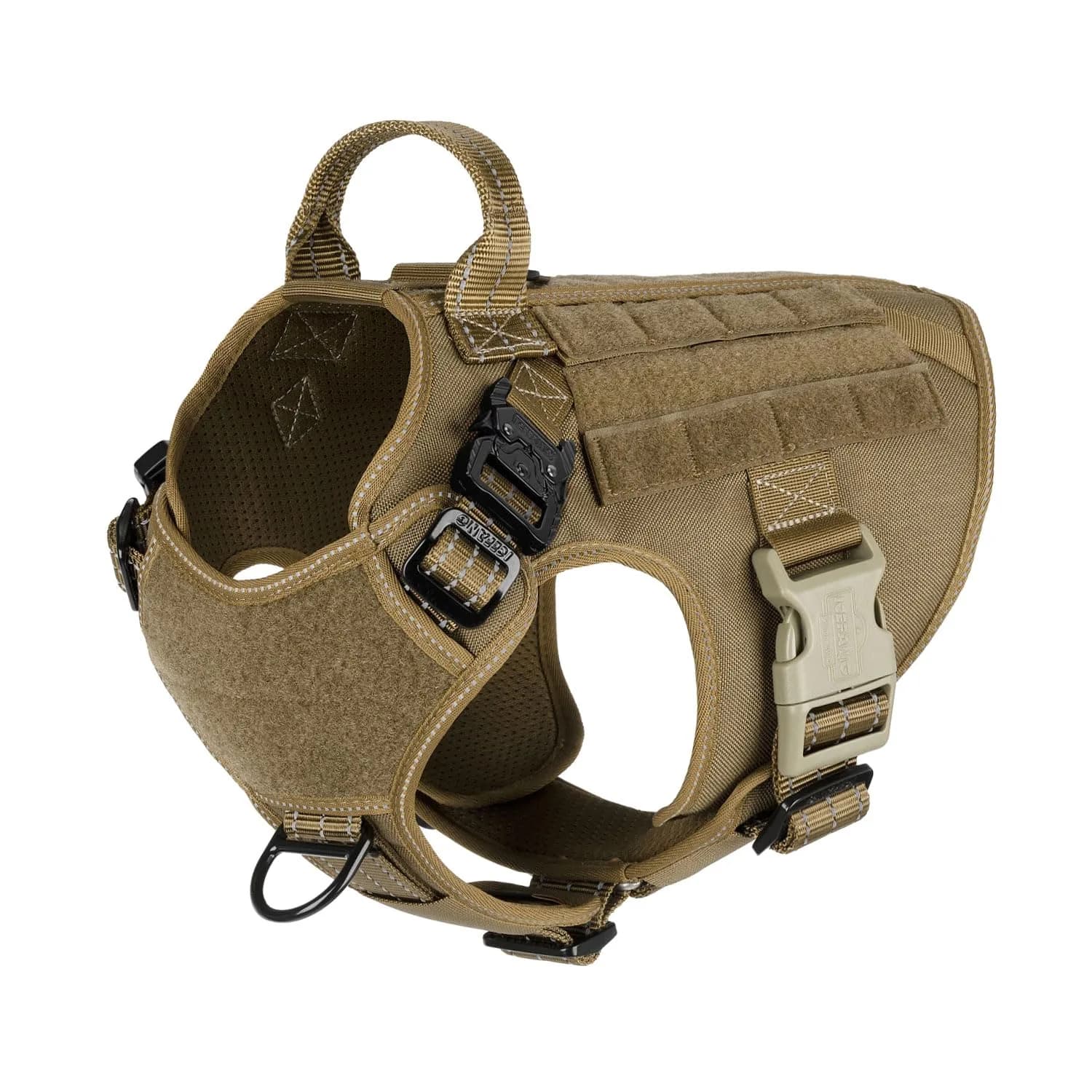 ICEFANG Tactical Dog Harness for Large Dogs, Reflective No-Pull Vest 650g (22.9 oz) | Heavy Duty Control Handle & MOLLE System — Brown / Medium