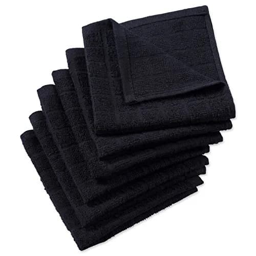 DII Basic Terry Collection Solid Windowpane Dishcloth Set, 12x12 in Black, 6 Piece | Absorbent Cotton Kitchen Essentials thumbnail 1