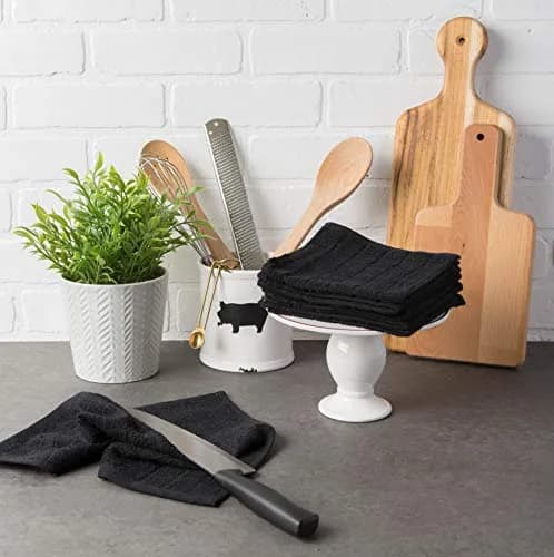 DII Basic Terry Collection Solid Windowpane Dishcloth Set, 12x12 in Black, 6 Piece | Absorbent Cotton Kitchen Essentials thumbnail 4