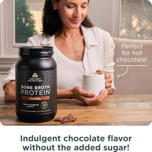 Ancient Nutrition Grass Fed Bone Broth Protein Powder Chocolate 1kg (35.6oz) | 20g Protein Per Serving thumbnail 7