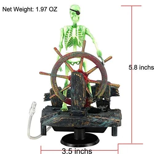 Bestgle Aquarium Decor Skeleton Pirate Captain 9x6x13cm | Active Air-Driven Fish Tank Ornament thumbnail 3