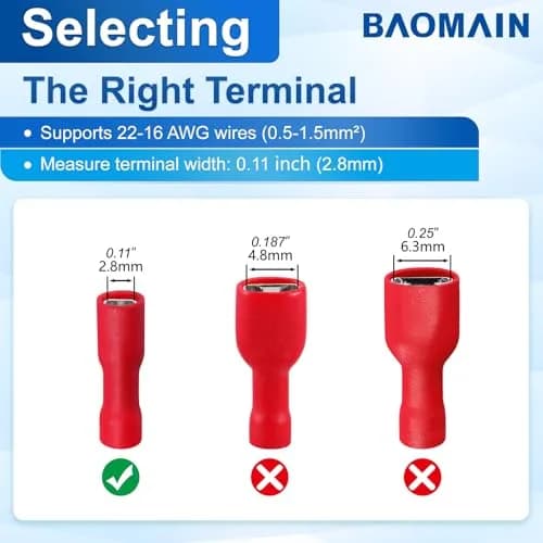 Baomain Fully Insulated Female Spade Terminals 22-16 AWG | Secure & Durable Electrical Connectors thumbnail 4