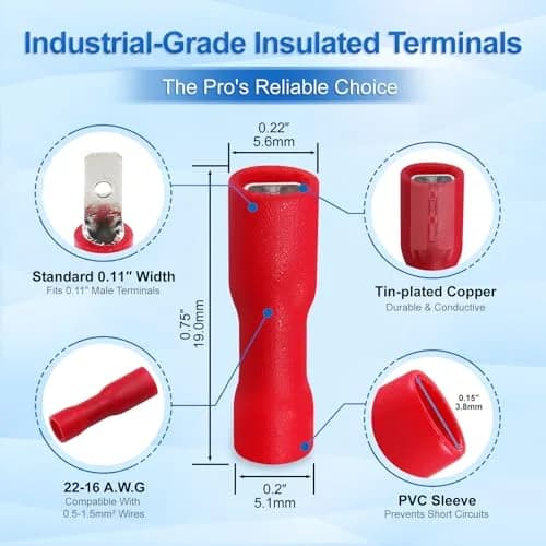 Baomain Fully Insulated Female Spade Terminals 22-16 AWG | Secure & Durable Electrical Connectors thumbnail 2