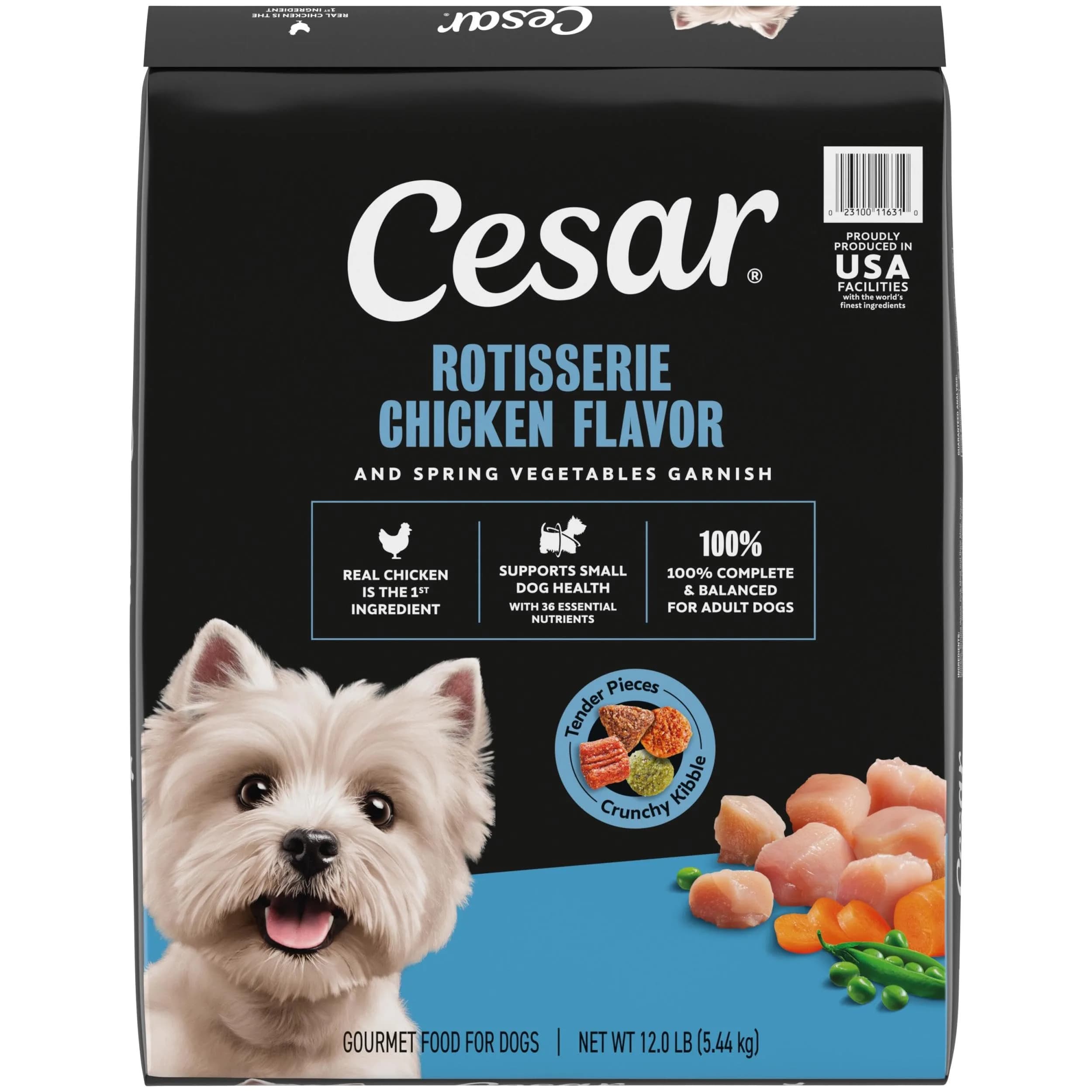 Cesar Small Breed Dry Dog Food, Chicken & Spring Vegetables Flavor, 1.23 kg (2.7 lb) | Nutritionally Complete & Balanced for Small Dogs — Chicken / 12 Pound