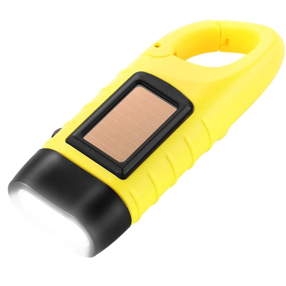 Simpeak Hand Crank Solar Flashlight Green | Emergency LED Dynamo Torch with Carabiner Clip — Black