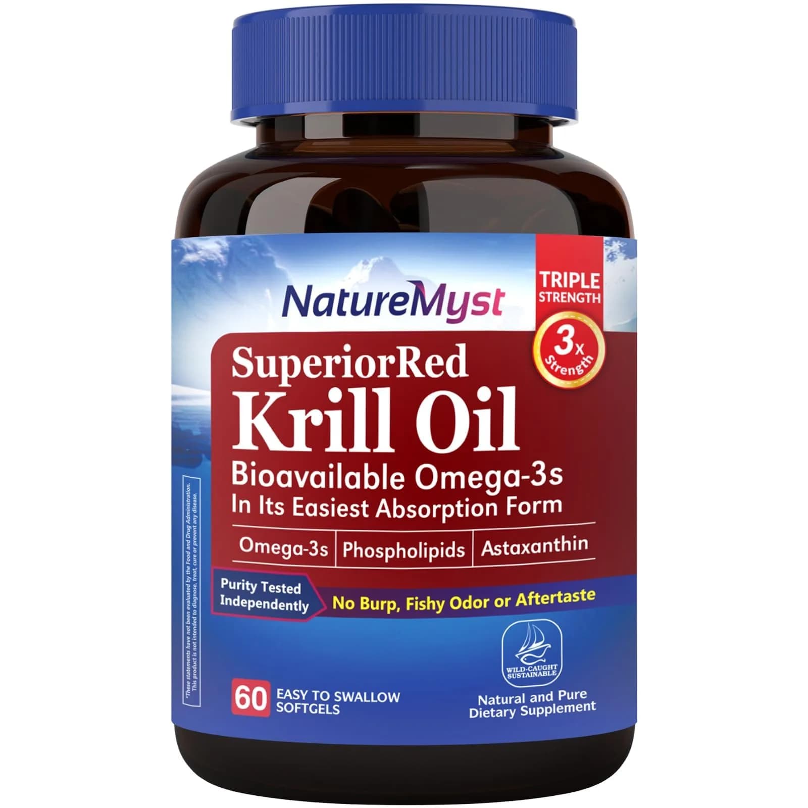 NatureMyst Krill Oil 1000mg | Omega-3 DHA EPA, Astaxanthin, 60 Softgels - main product image