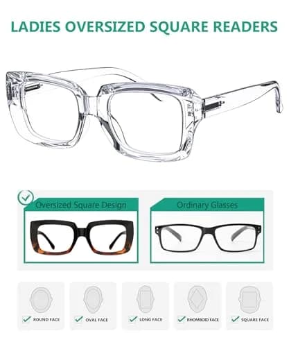 Eyekepper Stylish Oversized Square Reading Glasses 47mm (1.85 inches) | Optically Correct & Scratch-Resistant thumbnail 4