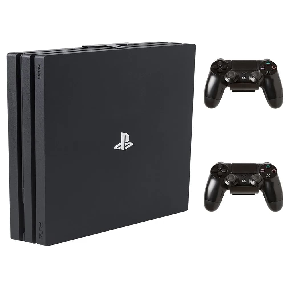 HIDEit Mounts PS4 Pro Wall Mount Bundle | Steel Wall Mount for PS4 Pro & Controllers, VESA & Under-Desk Compatible, Heavy-Duty Steel, Black - main product image