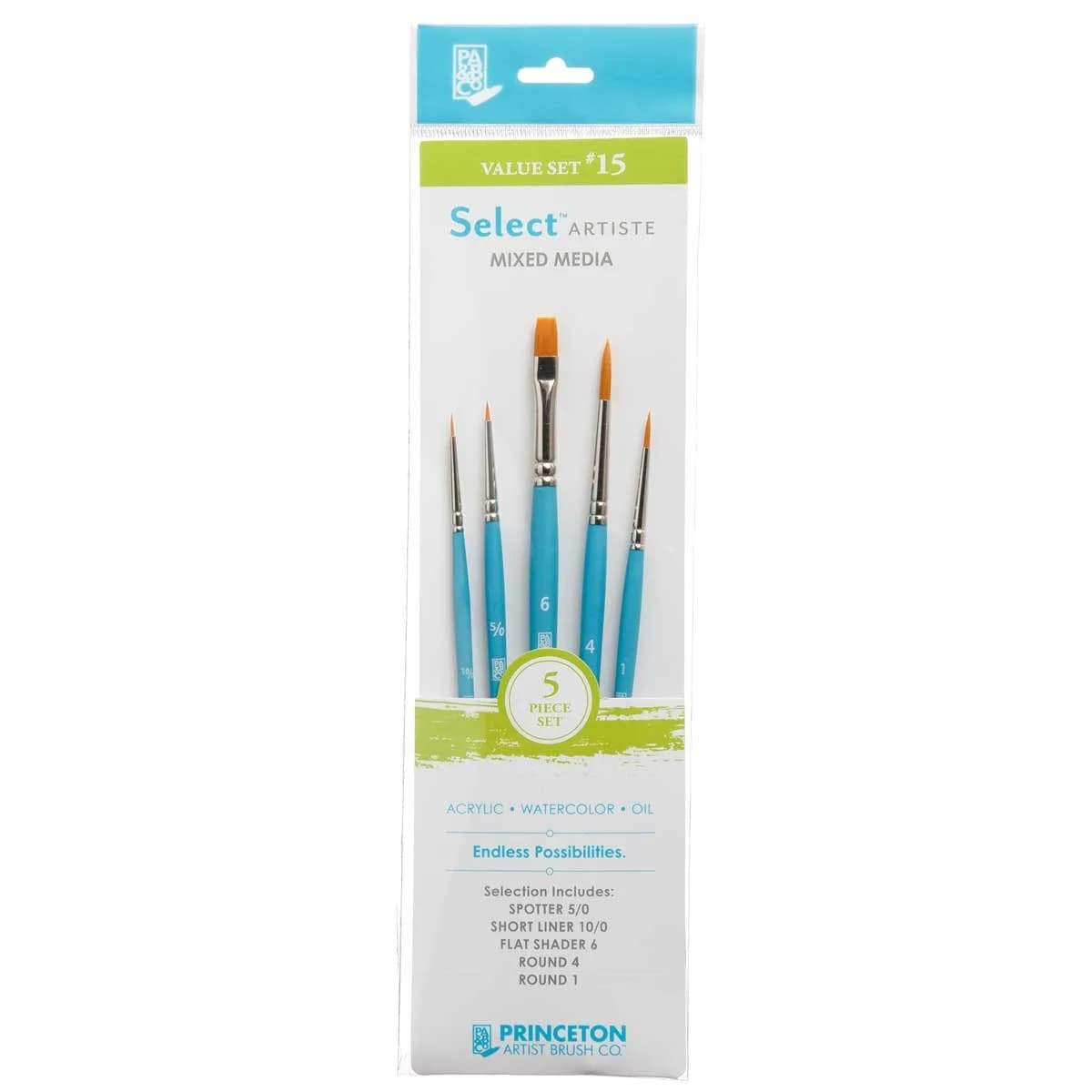 Princeton Select Artiste Brush Set No. 15, Synthetic, 5 Piece | Versatile All-Media Artist Brushes